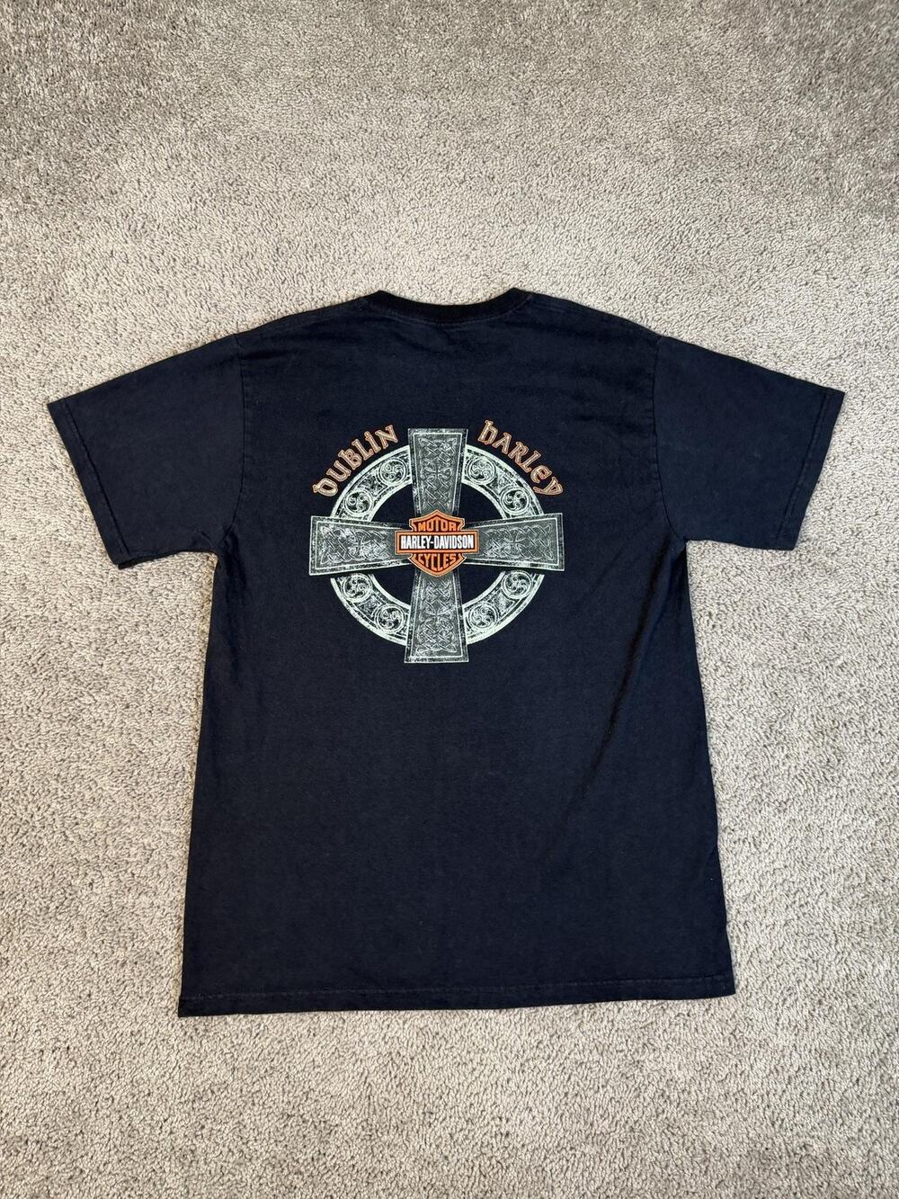 Harley Davidson Shirt Mens M Dublin Ireland Celtic Cross Black Irish Motorcycle